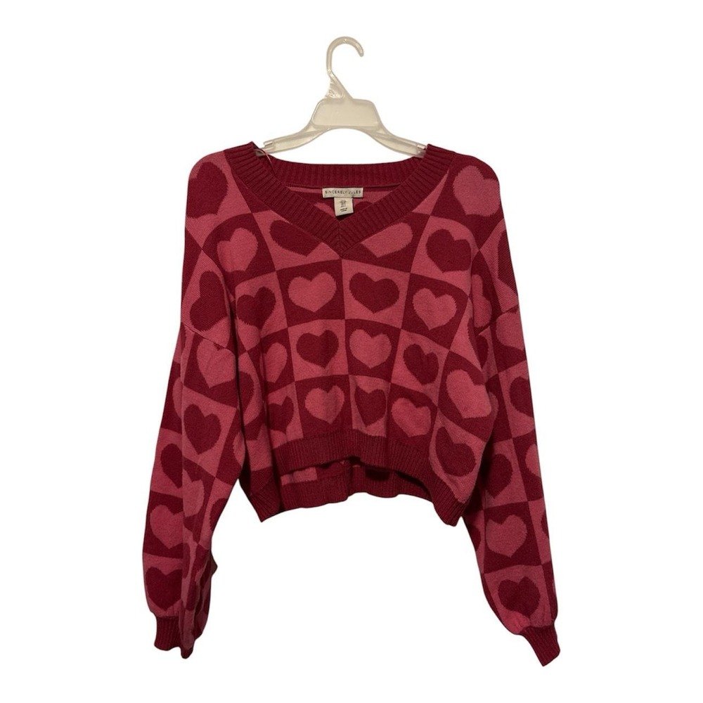 Sincerely Jules Red and pink heart pattern sweater
